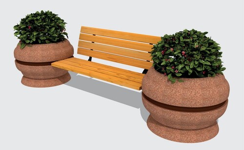 Casa Padrino Parkbank - Stadtbank mit 2 Blumenk�beln Naturfarben / Schwarz / Braun 310 cm - Outdoor & Park M�bel