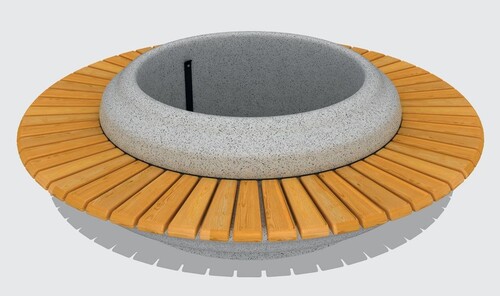 Casa Padrino Parkbank - Runde Stadtbank mit Blumenk�bel Naturfarben / Grau  220 cm - Outdoor & Park M�bel