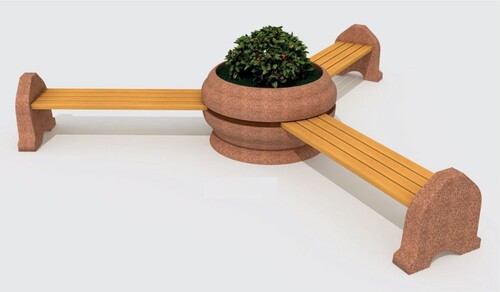 Casa Padrino Parkbank - 3er Stadtbank mit Blumenk�bel Naturfarben / Braun  340 cm - Outdoor & Park M�bel