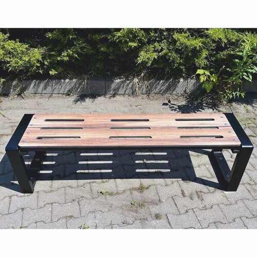 Casa Padrino Parkbank Naturfarben / Braun / Schwarz 192 cm - Stadtbank - Gartenbank - Outdoor Sitzbank - Outdoor M�bel - Stadt M�bel