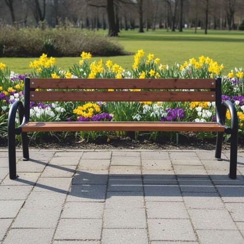 Casa Padrino Parkbank Braun / Schwarz 200 cm - Stadtbank - Gartenbank mit R�ckenlehne und Armlehnen - Outdoor Sitzbank