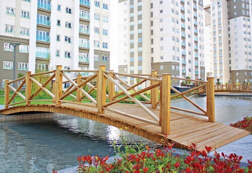 Casa Padrino Luxus Massivholz Br�cke mit Gel�nder Naturfarben 504 cm - Garten & Park M�bel