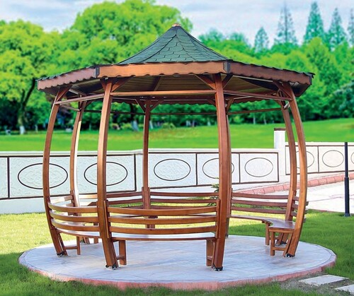 Casa Padrino Pavillon mit Sitzb�nken Braun / Gr�n 400 x 400 x H. 335 cm - Garten & Park M�bel