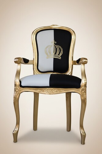 Casa Padrino Pomp��s by Harald Gl��ckler Barock Esszimmerstuhl mit Armlehnen, Schwarz / Wei� / Gold, 48 x 54 x 100 cm