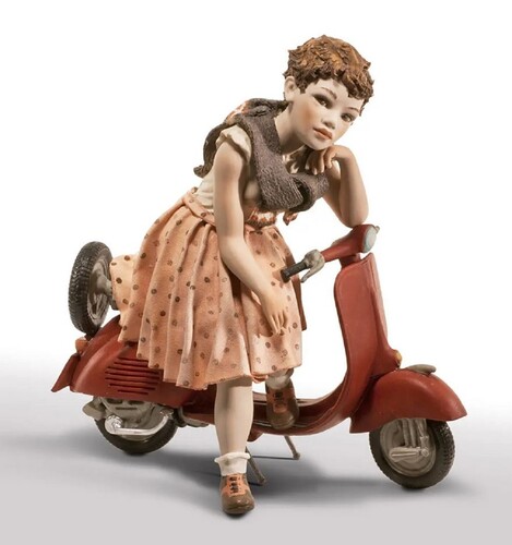 Casa Padrino Porzellan Deko Skulptur M�dchen mit Roller H. 27,5 cm - Made in Italy