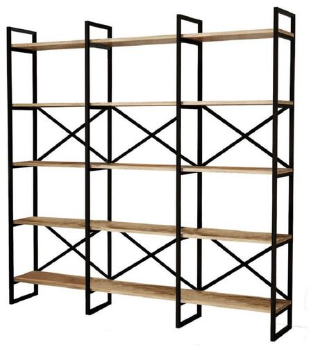 Casa Padrino Luxus Regalschrank mit Massivholz Regalen Schwarz / Naturfarben 170 x 30 x H. 175 cm - B�cherschrank - Wohnzimmer Schrank - B�ro Schrank - Wohnzimmer M�bel - B�ro M�bel - Luxus M�bel