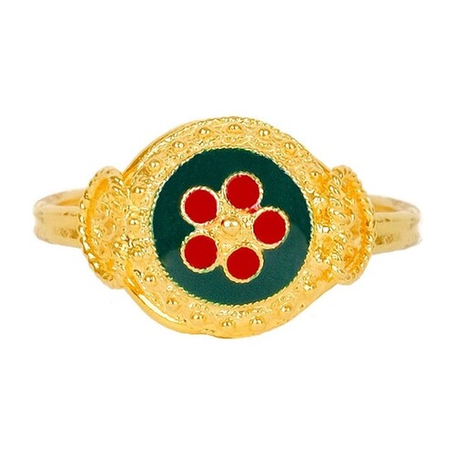Casa Padrino Ring Caramujo Gr�n und Rot aus Vergoldetem Silber