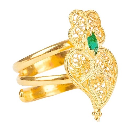 Casa Padrino Ring Herz von Viana Gr�n aus Vergoldetem Silber