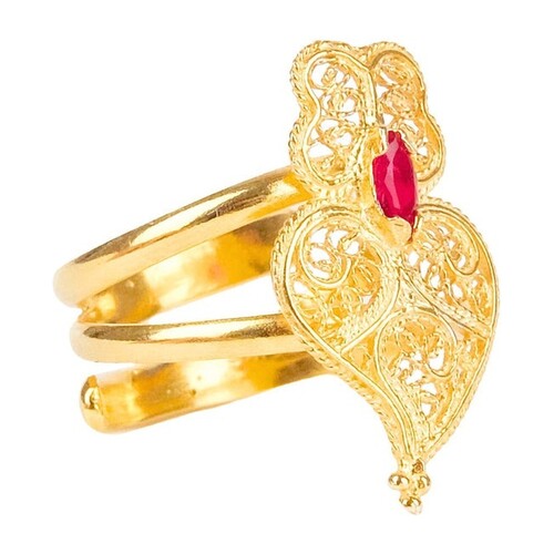 Casa Padrino Ring Herz von Viana Rot aus Vergoldetem Silber