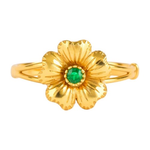 Casa Padrino Ring Kirschbl�te aus 19,2Kt Gold mit Smaragd
