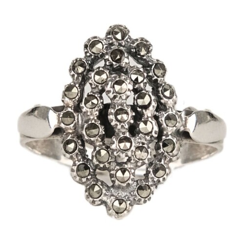 Casa Padrino Ring Pinienzapfen Oval aus Sterlingsilber mit Markasit