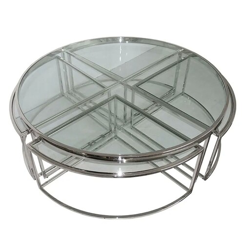 Casa Padrino Runder Couchtisch mit 4 herausziehbaren Beistelltischen Silber  120 cm