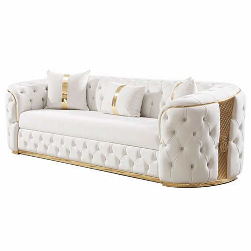 Casa Padrino Luxus Chesterfield Schlafsofa Wei� / Gold 230 cm - Wohnzimmer M�bel