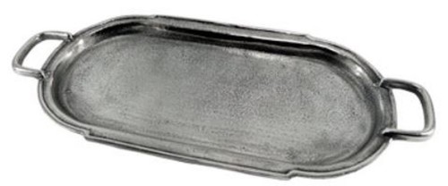 Casa Padrino Serviertablett Silber Raw Finish 60 x 26 cm - Ovales Aluminium Tablett mit 2 Tragegriffen - Gastronomie Accessoires