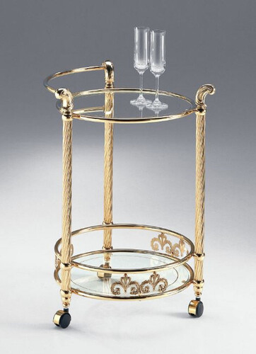 Casa Padrino Luxus Servierwagen Messing / Schwarz 50 x 55 x H. 71 cm - Runder Messing Trolley mit Glasplatten - Hotel & Restaurant Accessoires - Luxus Qualit�t - Made in Italy