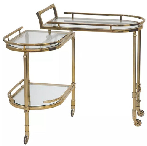 Casa Padrino Servierwagen Gold 75 x 40 x H. 75 cm - Ovaler Metall Trolley mit Glasplatten - Hotel Restaurant Gastronomie Trolley - Hotel & Restaurant Accessoires