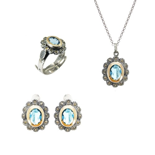Casa Padrino Set Blau Markasit aus Silber und Gold