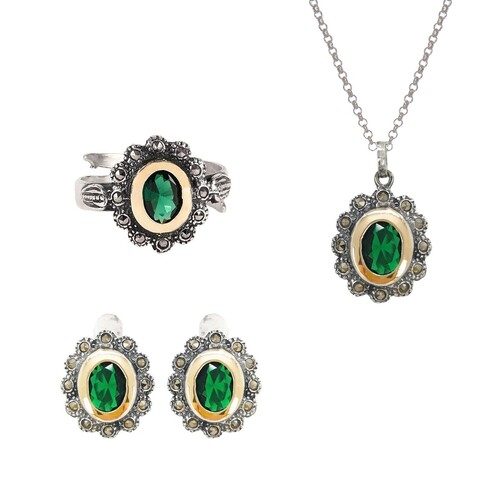 Casa Padrino Set Gr�n Markasit aus Silber und Gold