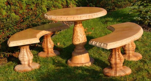 Casa Padrino Stein Gartenm�bel Set Beige - 1 Runder Gartentisch & 2 Gebogene Gartenb�nke - Orientalische Garten & Terrassen M�bel