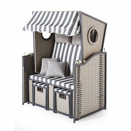 Casa Padrino Strandkorb mit Dach Grau / Wei� 114 x 72 x H. 160 cm