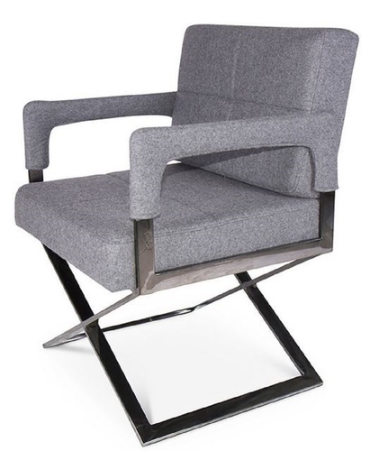 Casa Padrino Luxus Stuhl mit Armlehnen Grau / Silber 60 x 66 x H. 89 cm - Gepolsteter B�rostuhl - B�rom�bel