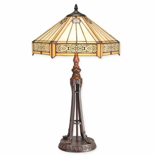 Casa Padrino Tiffany Tischleuchte Beige / Schwarz / Bronze H. 67 cm - Tiffany Leuchten