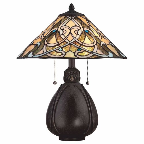 Casa Padrino Tiffany Tischleuchte Bunt / Bronze H. 49,5 cm - Tiffany Leuchten