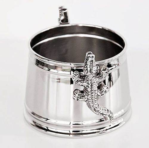 Casa Padrino Tisch Weinflaschen Halter H�he mit Alligator - Weink�hler vernickelt Weinst�nder Weinflaschen K�hler Wein Flaschenhalter Krokodil