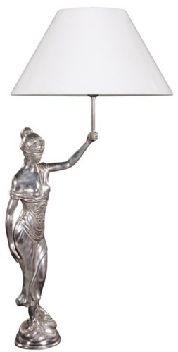 Casa Padrino Tischleuchte mit Bronzefigur Justitia Silber / Wei� 55 x 48 x H. 105 cm - Hotel & Restaurant Tischlampe