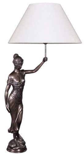 Casa Padrino Tischleuchte mit Bronzefigur Justitia Bronze / Wei� 55 x 48 x H. 105 cm - Hotel & Restaurant Tischlampe