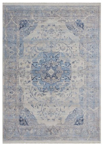 Casa Padrino Vintage Teppich Blau / Grau - Verschiedene Gr��en - Rechteckiger Wohnzimmer Teppich - Deko Accessoires