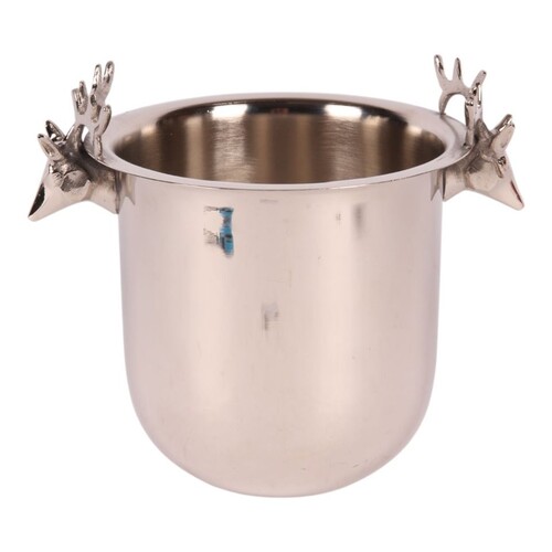 Casa Padrino Weink�hler Silber 24 x 16 x H. 20 cm - Flaschenk�hler mit Hirschkopf Griffen
