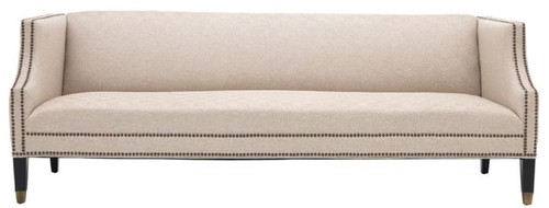 Casa Padrino Luxus Sofa Sandfarben / Schwarz / Antik Messingfarben 210 x 80 x H. 75 cm - Wohnzimmerm�bel