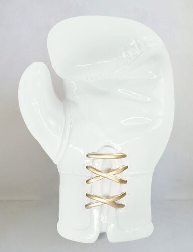 Casa Padrino XXL Deko Boxhandschuh Wei� / Gold H. 120 cm - Wohnzimmer & B�ro Deko