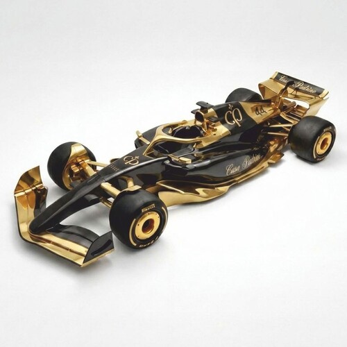 Casa Padrino XXL Deko Formel 1 Rennwagen Schwarz / Gold 180 cm - XXL Wanddeko
