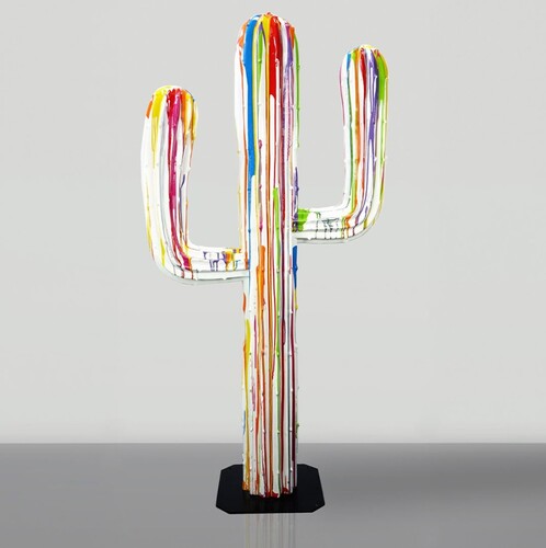 Casa Padrino XXL Deko Kaktus Wei� / Bunt H. 180 cm - Garten Dekoration