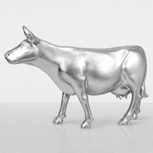 Casa Padrino XXL Deko Kuh Skulptur Silber 225 cm - Lebensgro�e Garten Figur