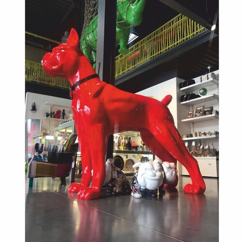 Casa Padrino XXL Deko Skulptur Boxer Hund Rot 190 x H. 180 cm - Riesige Garten Figur