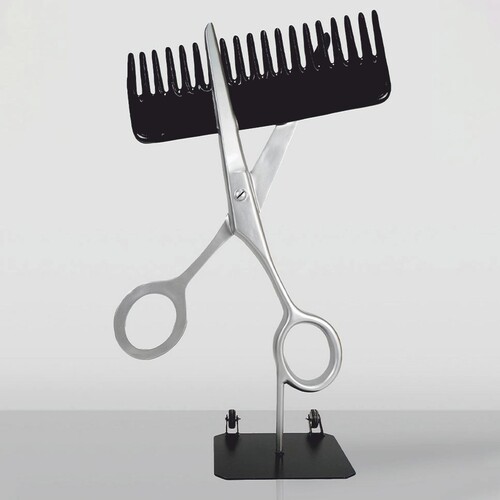 Casa Padrino XXL Deko Schere und Kamm Silber / Schwarz H. 175 cm - Friseur Deko