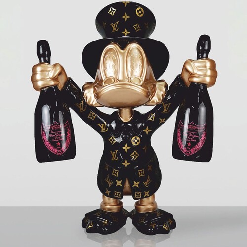 Casa Padrino XXL Deko Skulptur Ente Schwarz / Gold H. 170 cm - Gro�e Deko Figur