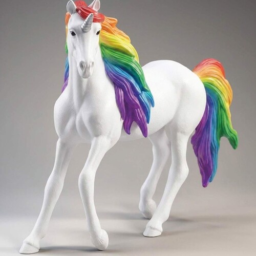 Casa Padrino XXL Deko Skulptur Einhorn Pferd Wei� / Bunt / Silber H. 190 cm - Lebensgro�e Deko Figur - XXL Tierfigur - Garten Skulptur