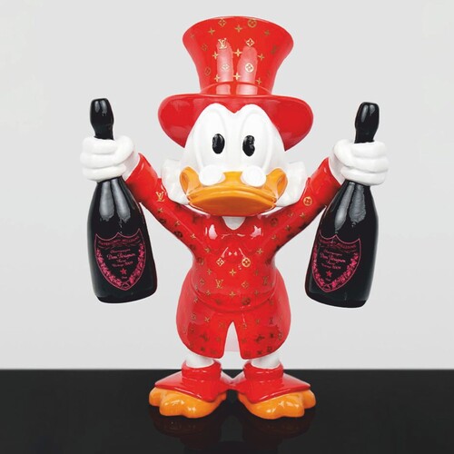 Casa Padrino Deko Figur Ente Rot / Wei� / Schwarz H. 45 cm - Deko Skulptur