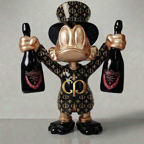 Casa Padrino XXL Deko Skulptur Ente Schwarz / Gold H. 170 cm - Deko Figur