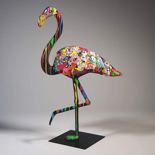 Casa Padrino XXL Deko Skulptur Flamingo Bunt / Schwarz H. 210 cm - Garten Figur