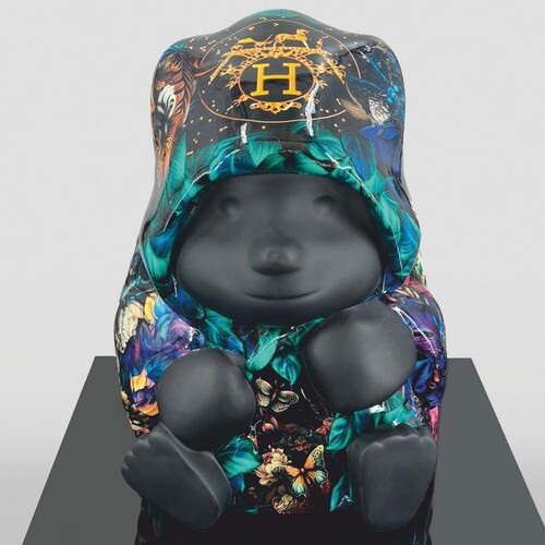 Casa Padrino Deko Skulptur Panda B�r Bunt / Schwarz H. 90 cm - Deko Figur