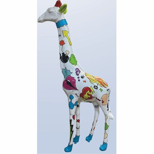 Casa Padrino Garten Deko Skulptur Giraffe Wei� / Bunt H. 205 cm - Gro�e Garten Figur