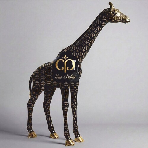 Casa Padrino XXL Deko Skulptur Giraffe Schwarz / Gold H. 320 cm - Riesige Garten Deko Figur CPB