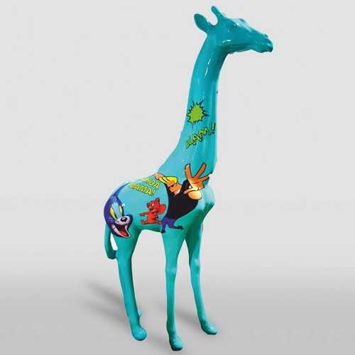 Casa Padrino XXL Deko Skulptur Giraffe T�rkis / Bunt H. 205 cm - Gro�e Garten Deko Figur