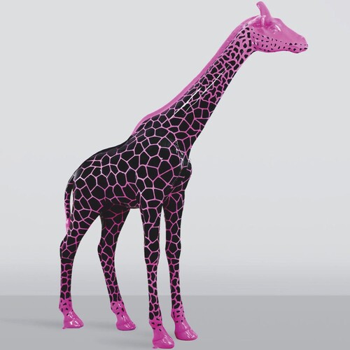 Casa Padrino XXL Deko Skulptur Giraffe Schwarz / Pink H. 320 cm - Riesige Garten Deko Figur
