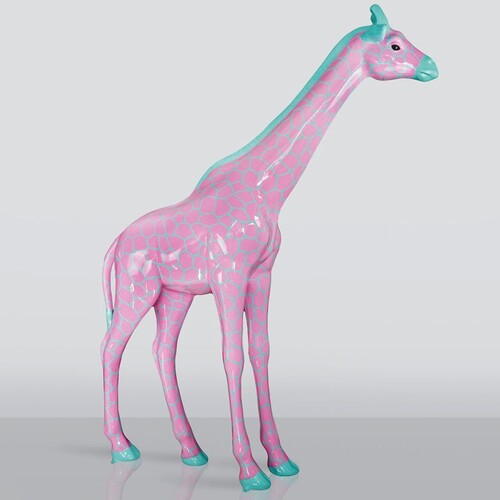 Casa Padrino XXL Deko Skulptur Giraffe Rosa / Mintgr�n H. 320 cm - Riesige Garten Deko Figur